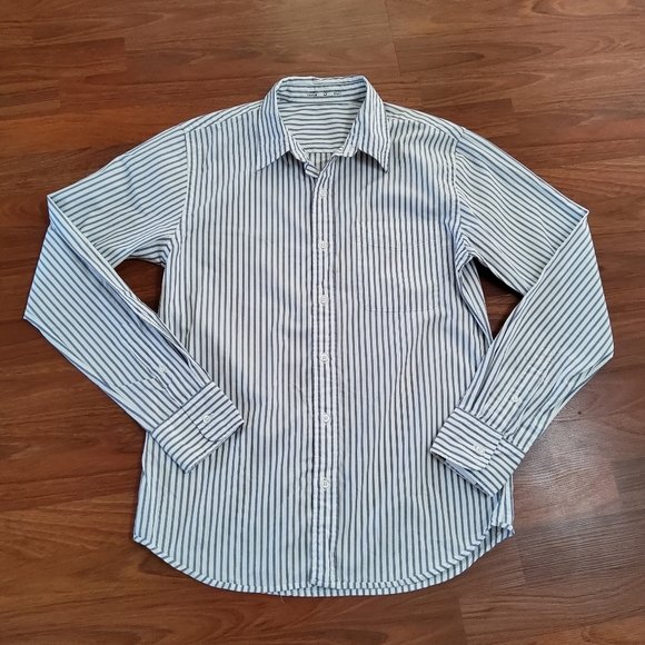 S.K.U. Save Khaki United Long Sleeve Button Down Striped Shirt S Grey White New - Picture 1 of 6